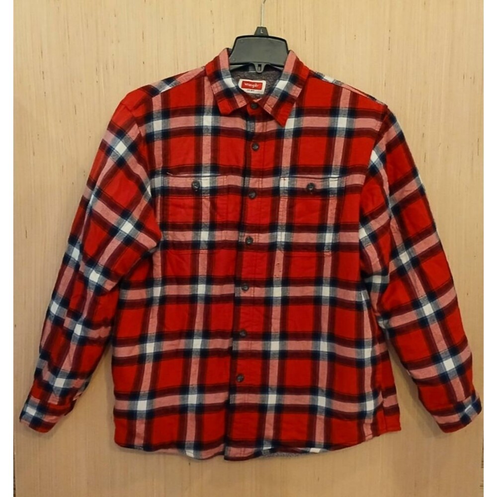 Vintage Wrangler Red Plaid Flannel Shacket Men's Medium Sherpa Fleece Lined Warm